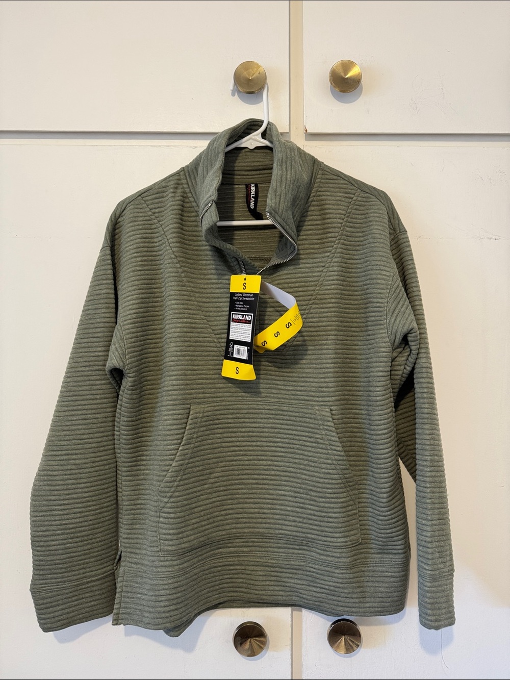 Kirkland Signature Olive Green Quarter-Zip Ribbed Pullover